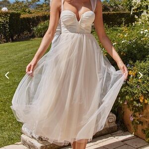 Surreal Lace-Up Back Tulle Midi Dress Butter